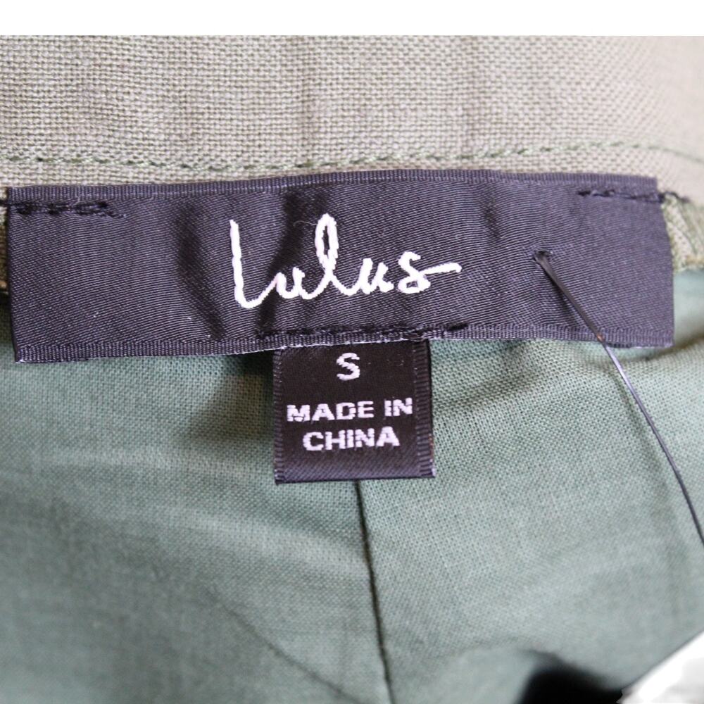 Lulus Jet Stream Olive Green High-Waisted Wide-Leg Pants Slit Hem Linen Blend Sm - Picture 12 of 14